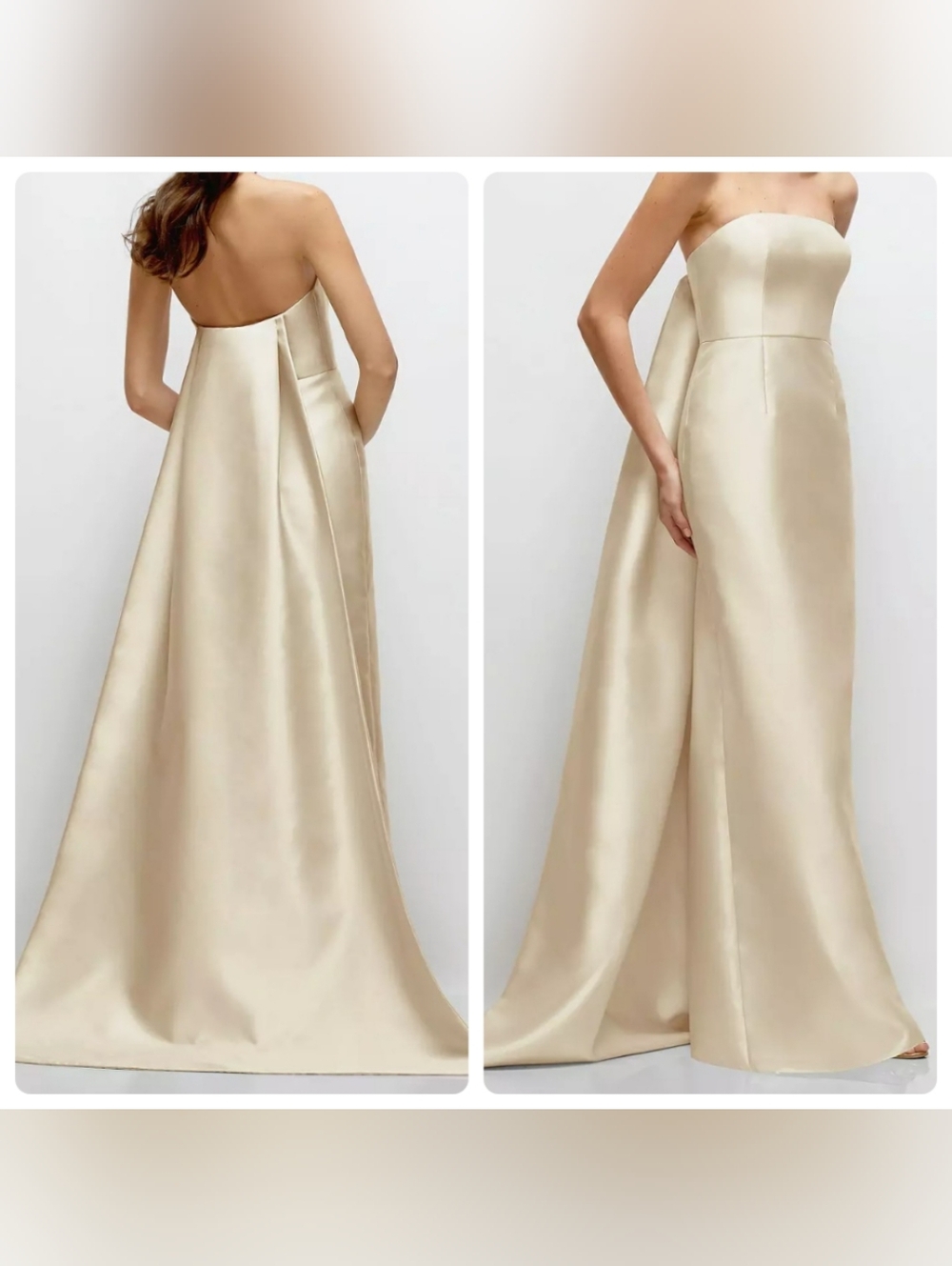 ALFRED SUNG Strapless Satin Evening Gown in Champagne